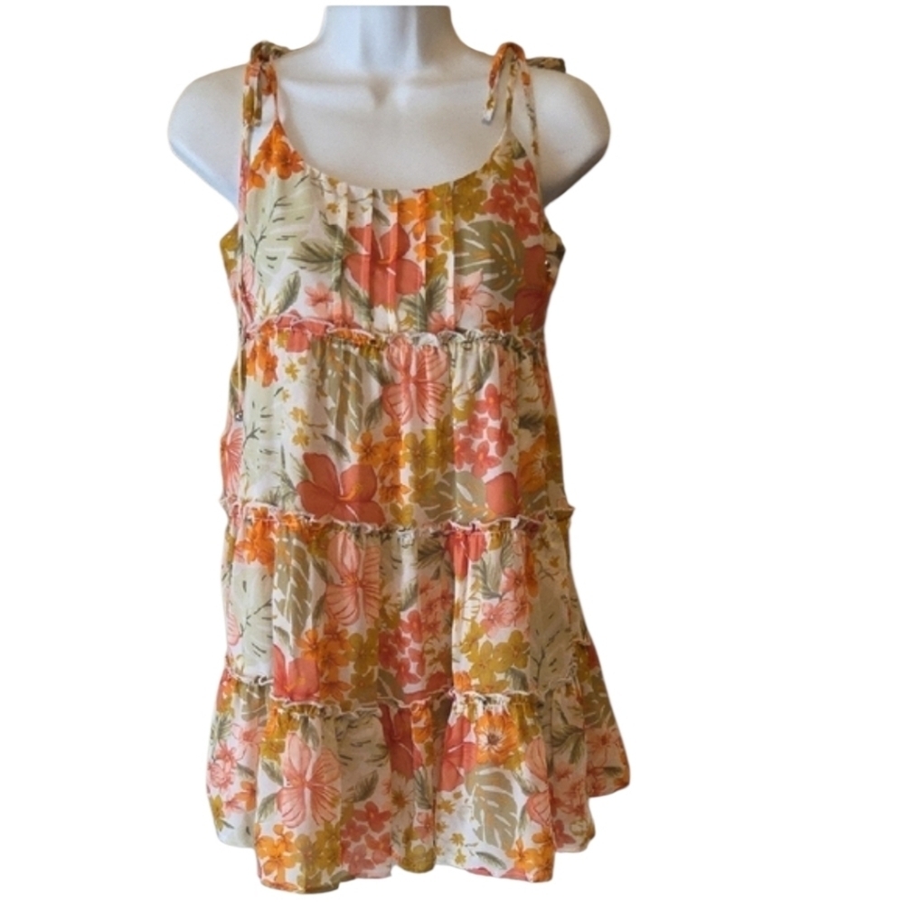 Forever 21 Floral Tiered Dress - Orange and Green - Picture 4 of 4